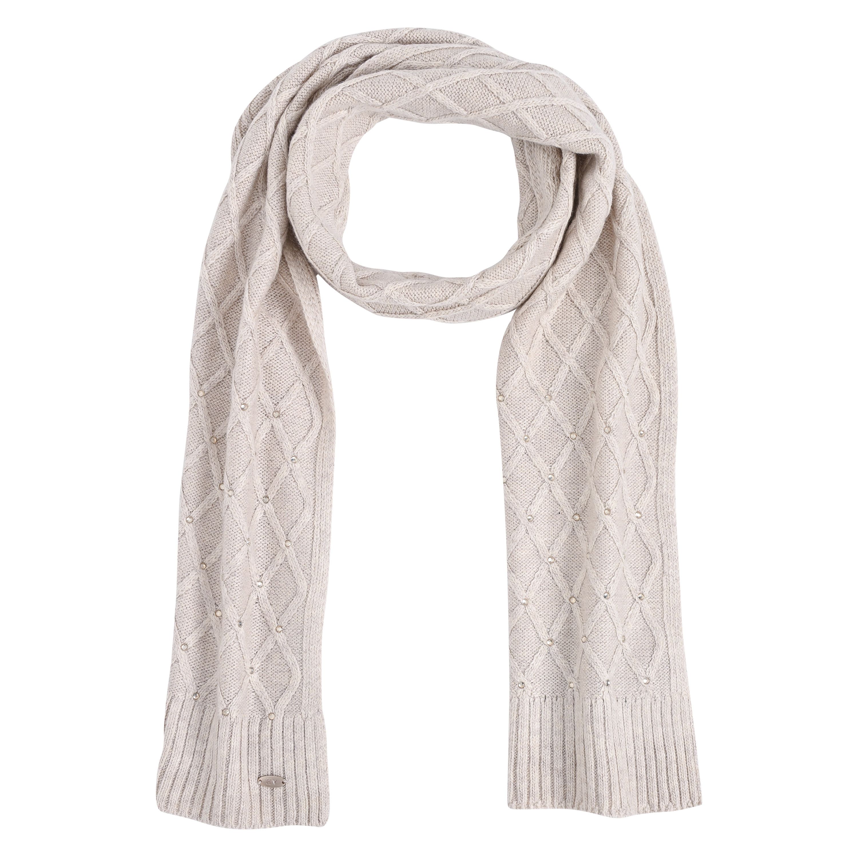 HV Society Justine cream diamond stitch knitted scarf front view