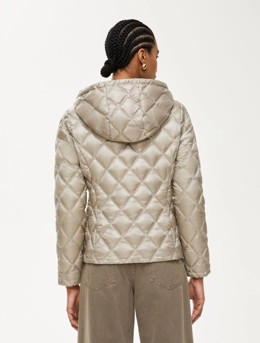 Back view of iBlues Absence beige padded jacket with hood