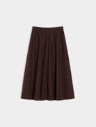 Flat lay of burgundy iBlues Cavallo A-line midi skirt with gathered elastic waistband