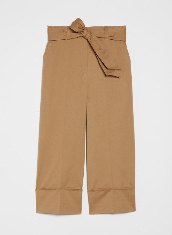 iBlues camel high waisted cropped trousers with fabric belt