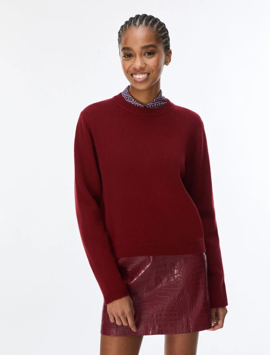 iBlues Iblafona burgundy cashmere blend crew neck jumper front view