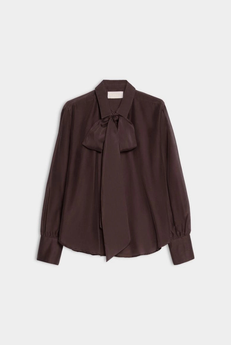 iBlues Iblasti chocolate brown sheer silk blend blouse product view