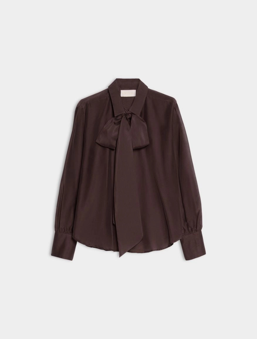 iBlues Iblasti chocolate brown sheer silk blend blouse product view