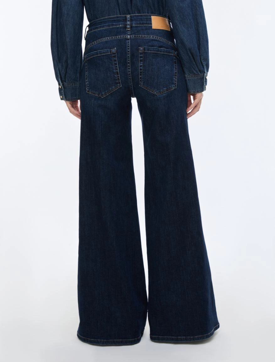Back view of iBlues Iblbianca dark blue wide leg flared jeans