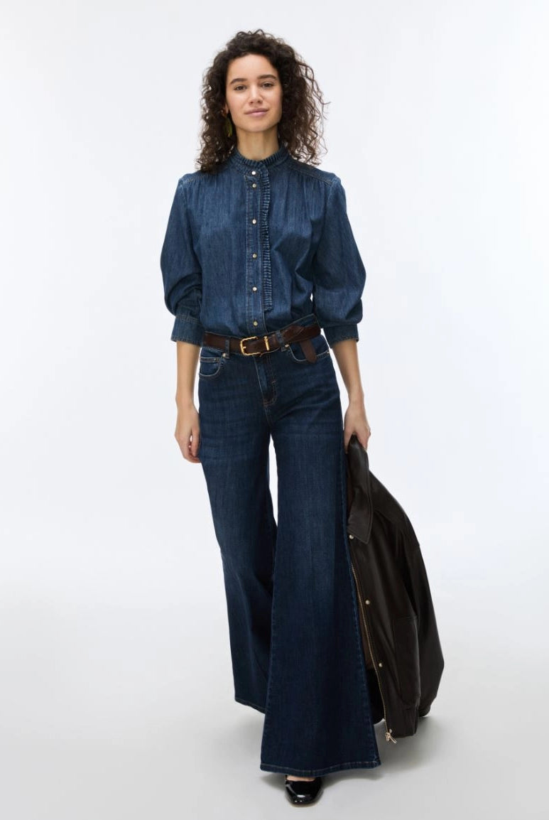 iBlues Iblbianca dark blue wide leg jeans styled with a denim shirt