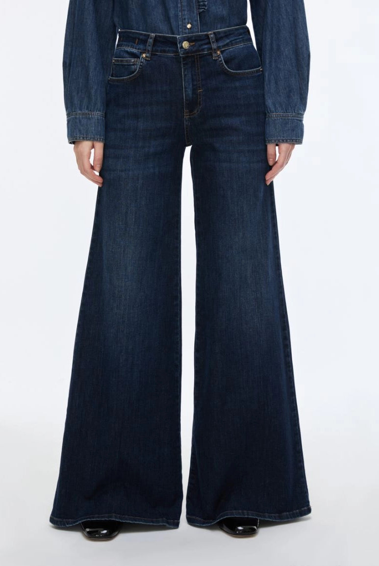 iBlues Iblbianca dark blue pressed pleat over-flare jeans front view