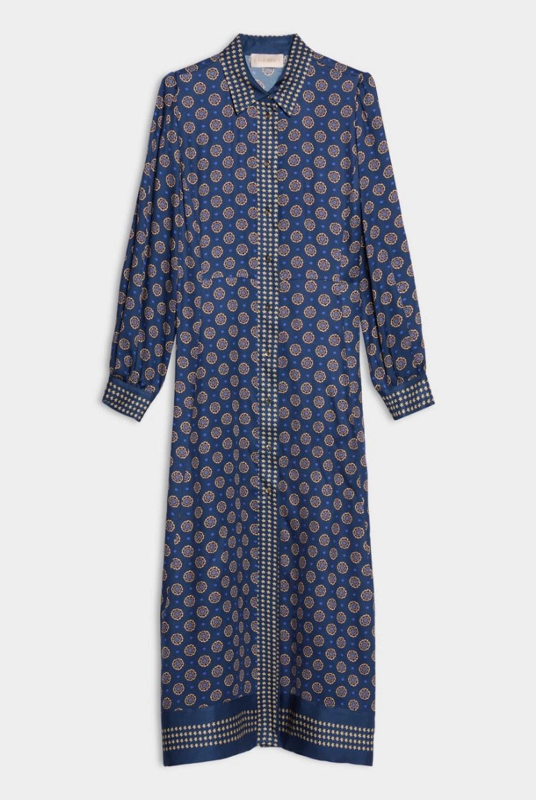 iBlues Ibleffetto navy geo print satin shirt dress product view