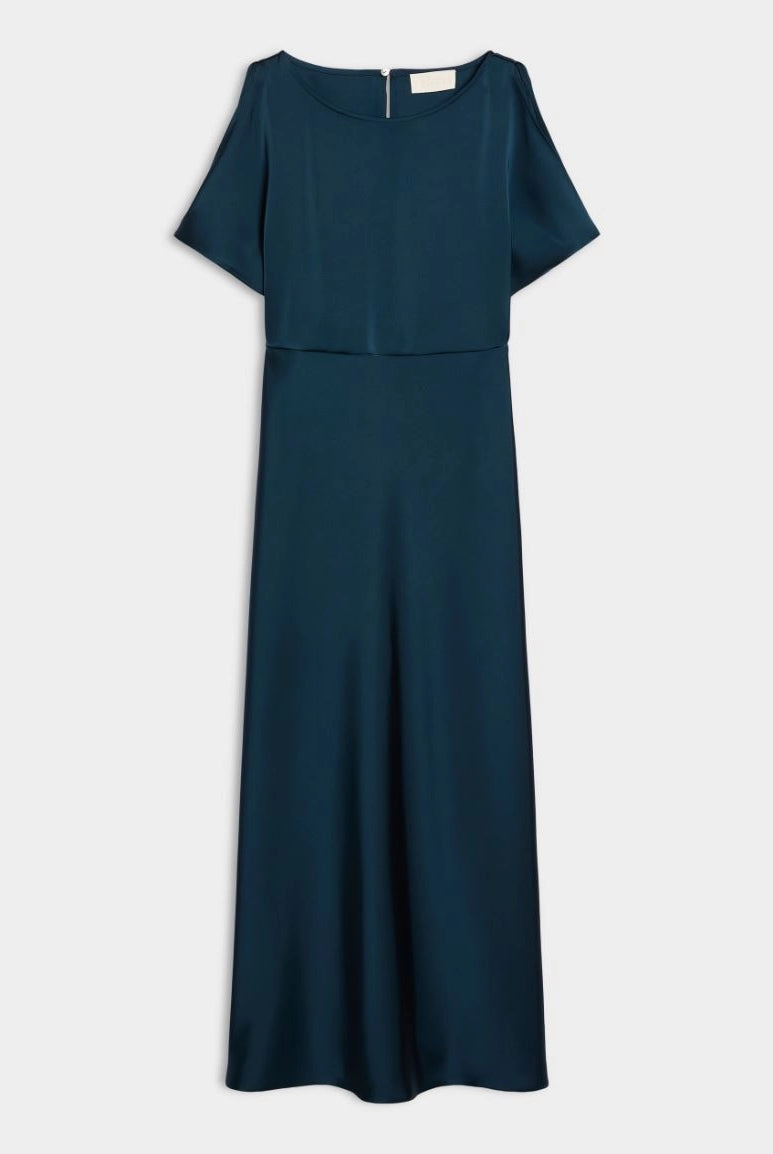 iBlues Iblfiesta simple dark teal flared satin midi occasion dress