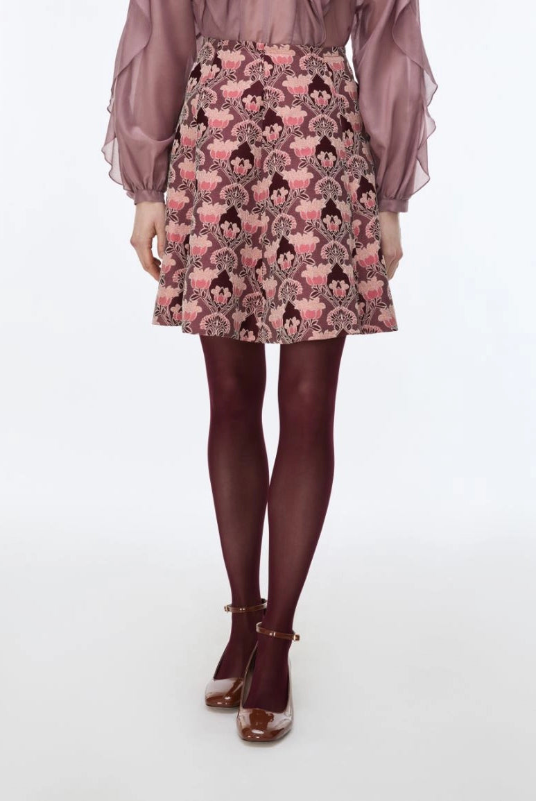 iBlues Iblghinea pink floral jacquard A-line mini skirt front view