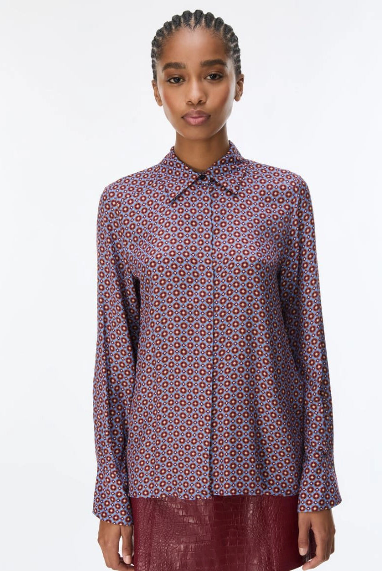 iBlues Iblodissea blue and burgundy geometric print shirt front view