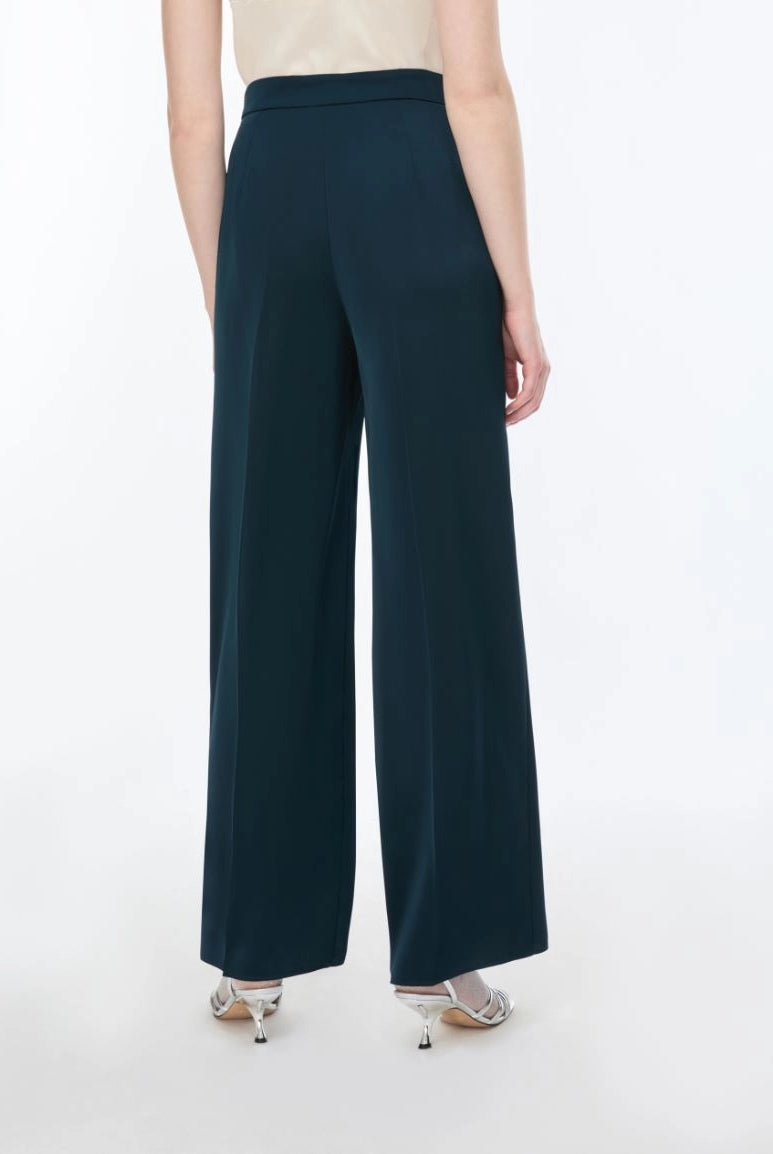Back view of iBlues Iblpere dark teal satin straight leg trousers