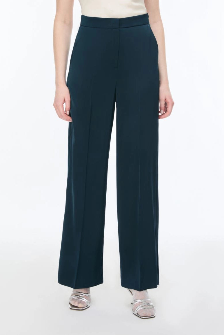 iBlues Iblpere dark teal straight leg satin trousers front view