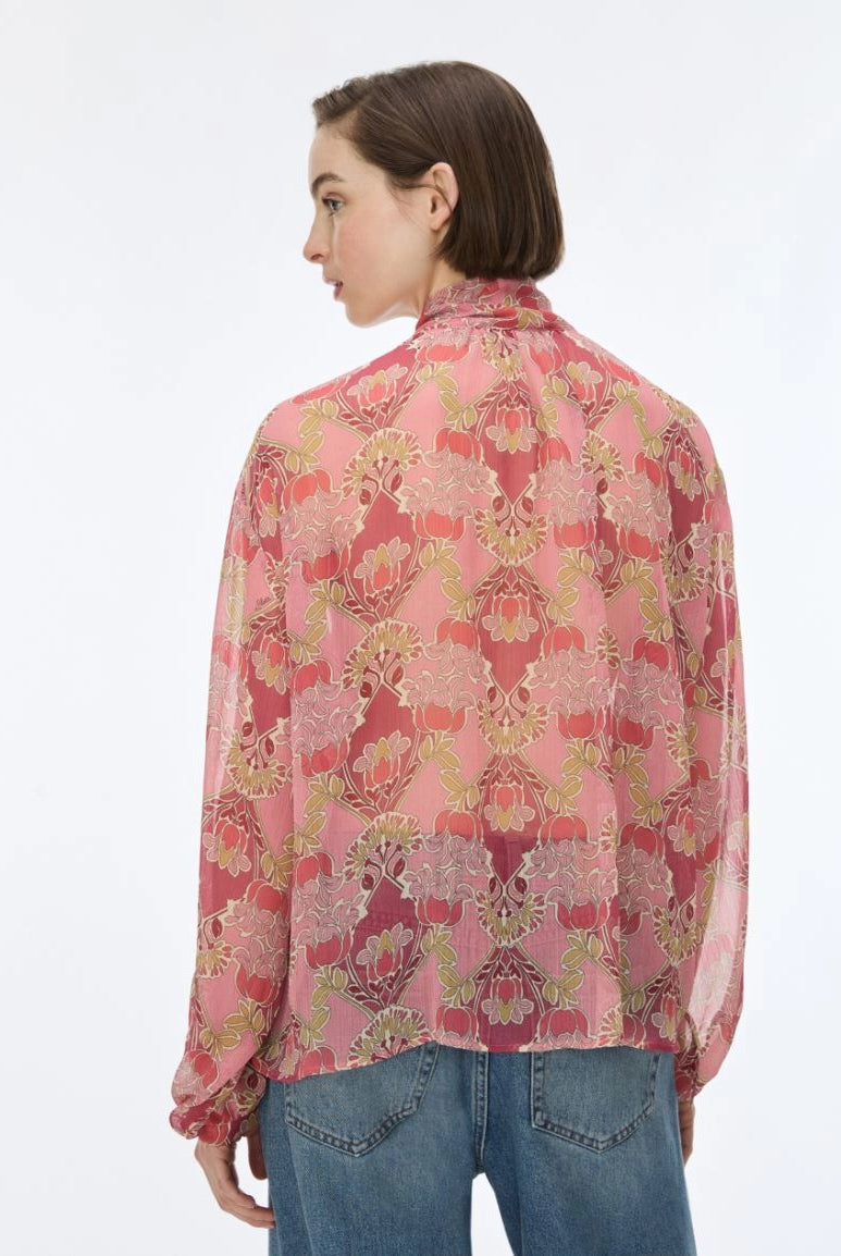 Back view of iBlues Iblsecolo pink floral damask print blouse