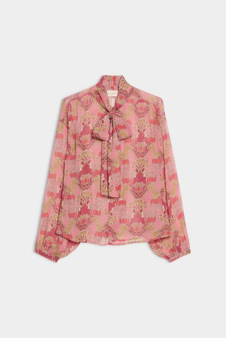iBlues Iblsecolo pink floral print tie neck blouse product view