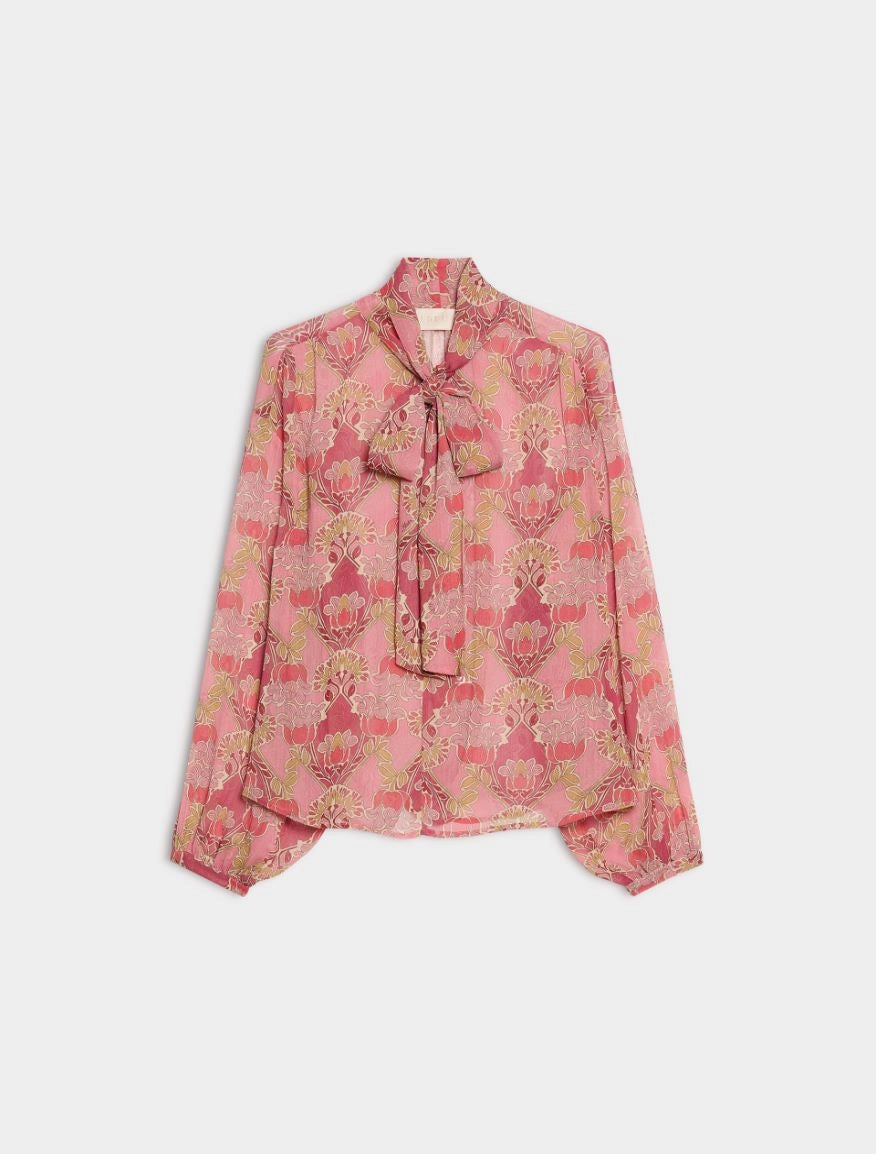 iBlues Iblsecolo pink floral print tie neck blouse product view