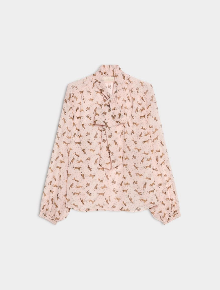 iBlues Iblsecolo pink leopard print long sleeve cuffed sleeve smart blouse product view
