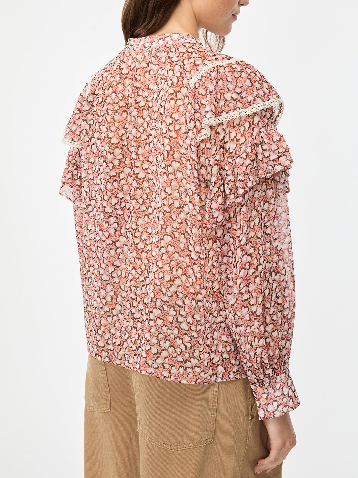 iBlues Mitico printed blouse close-up lace trim back view