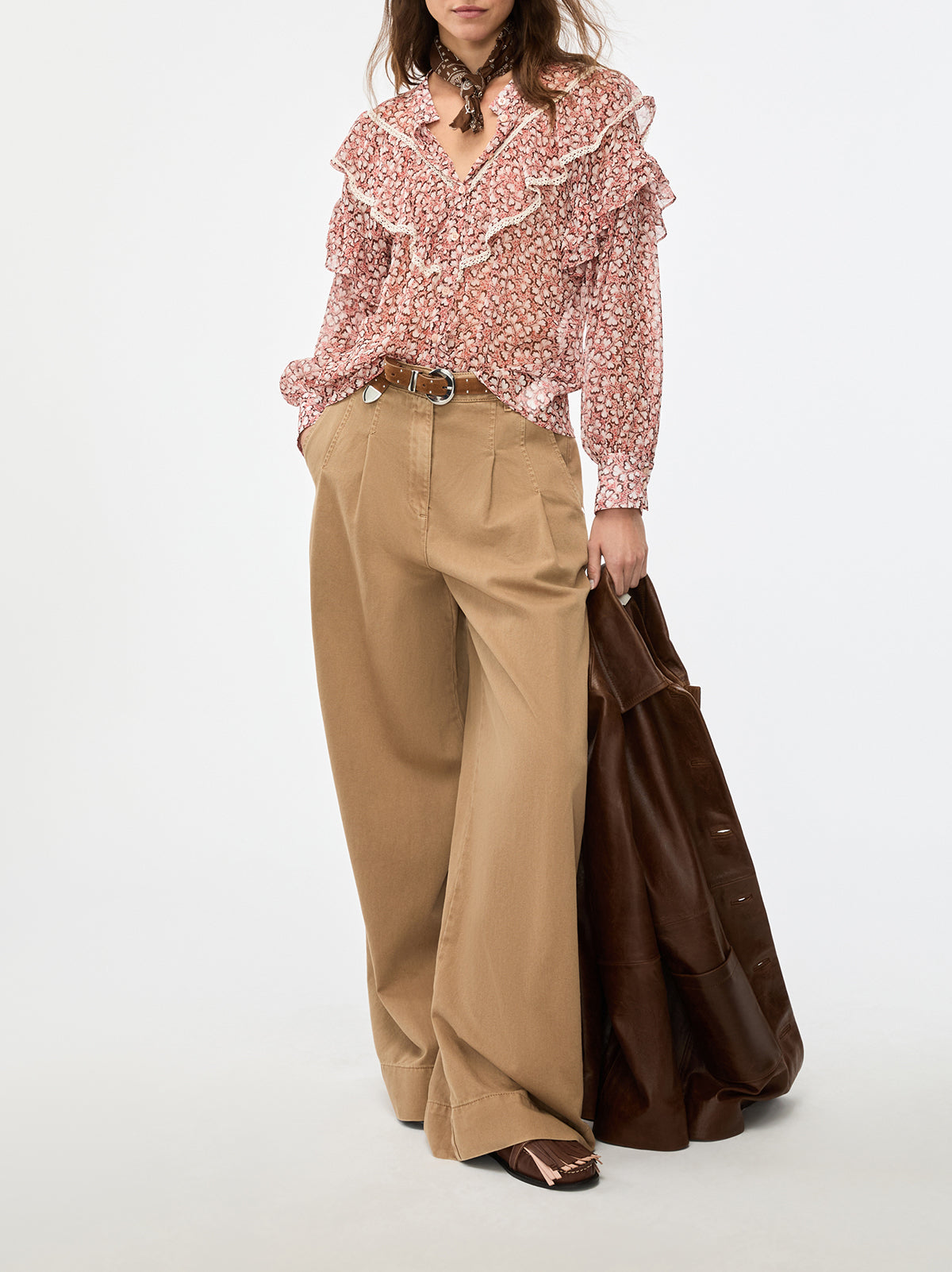 iBlues Mitico frill yoke blouse styled with tailored trousers