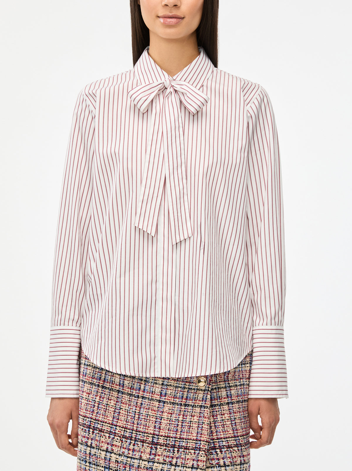 iBlues Ozio pinstripe bow front shirt full length front view