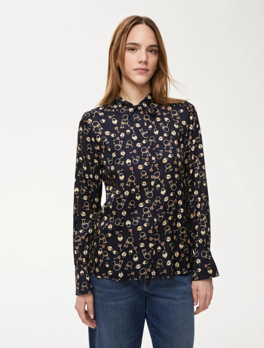 iBlues navy shirt for women with lock and key print