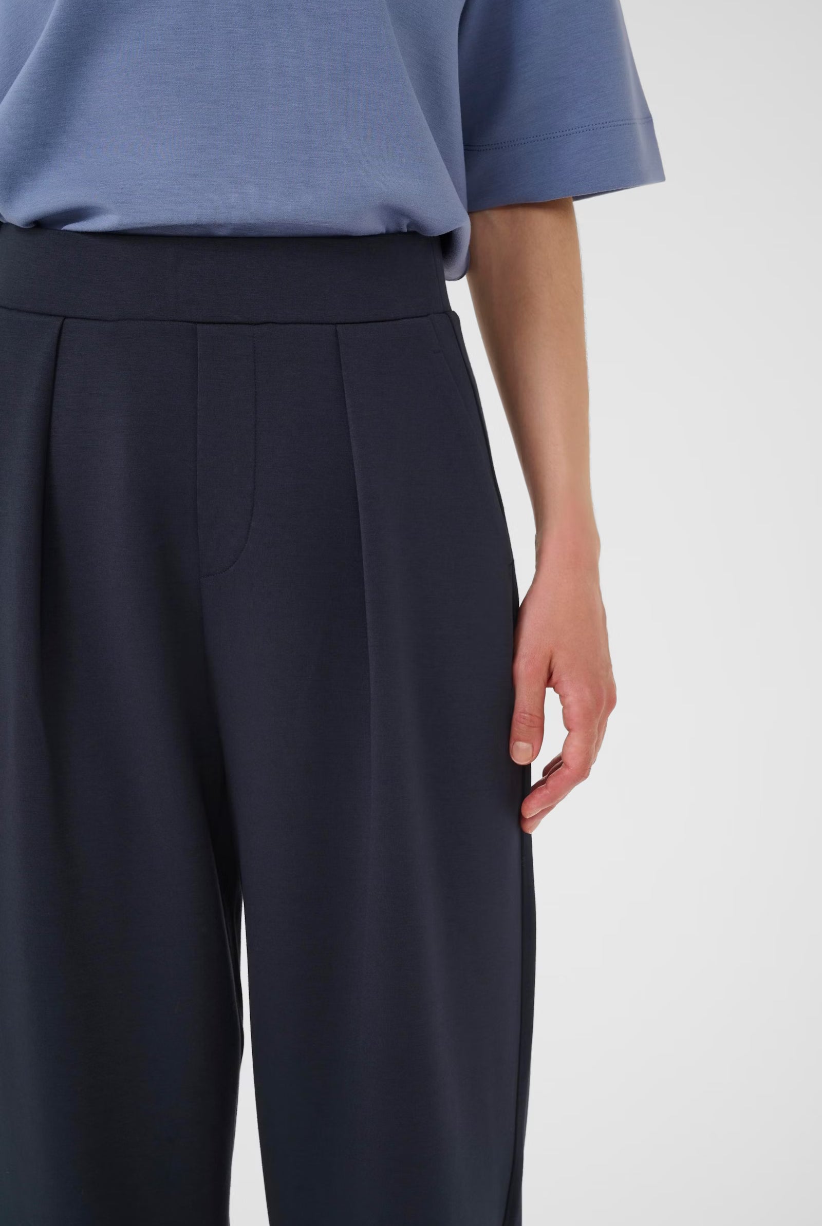 High-waisted pleated front detail of InWear PannieI navy trousers