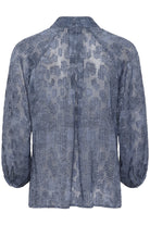Inwear AddisonIW Blue Dot Print Blouse flat-lay back view, back yoke and sleeve gathers visible.