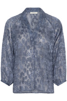 Inwear AddisonIW Blue Dot Print Blouse flat-lay front view, blue dot print and V-neck visible.