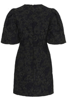 Flat lay back view of InWear Brill mini dress highlighting textured brocade fabric