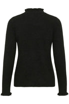 Studio shot of black InWear Anaja frill detail jumper on white background.