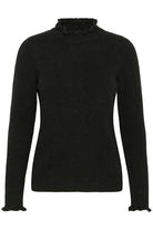 Front shot of black InWear Anaja frill detail jumper on white background.