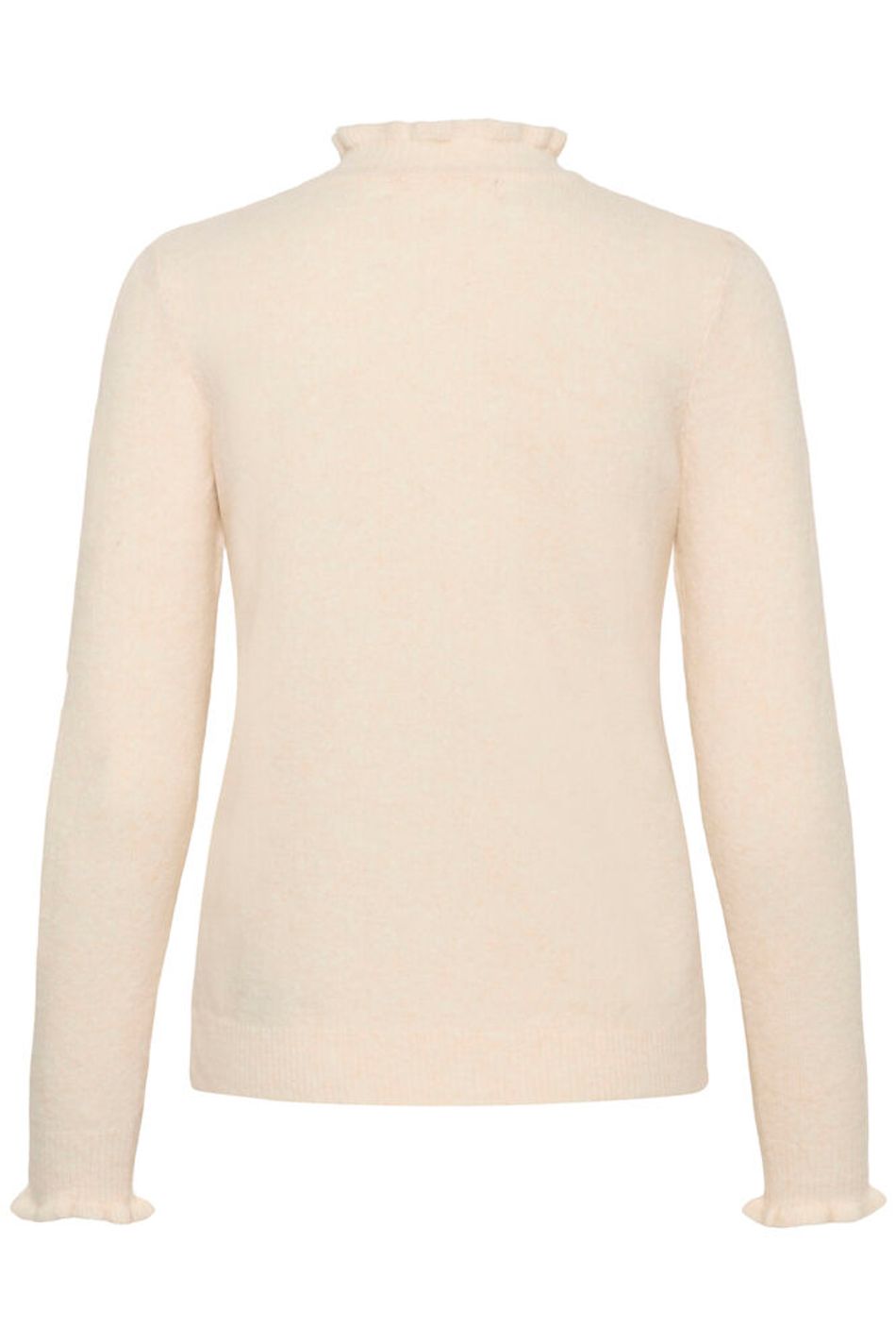 Back view of cream InWear Anaja frill neckline jumper.