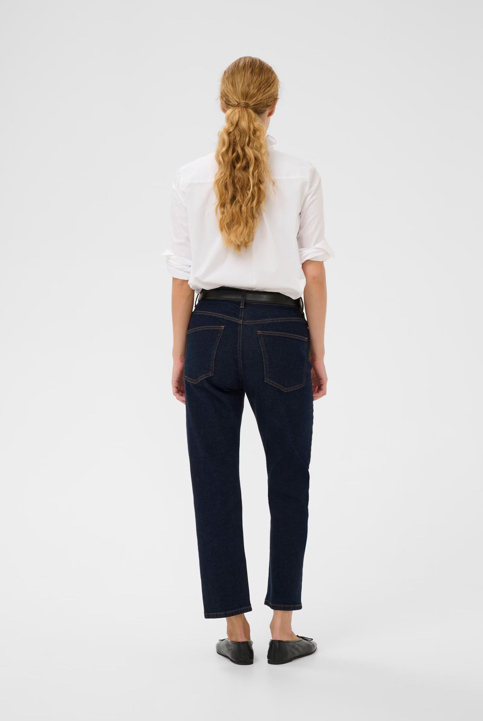 Back view of InWear white shirt with gathered yoke