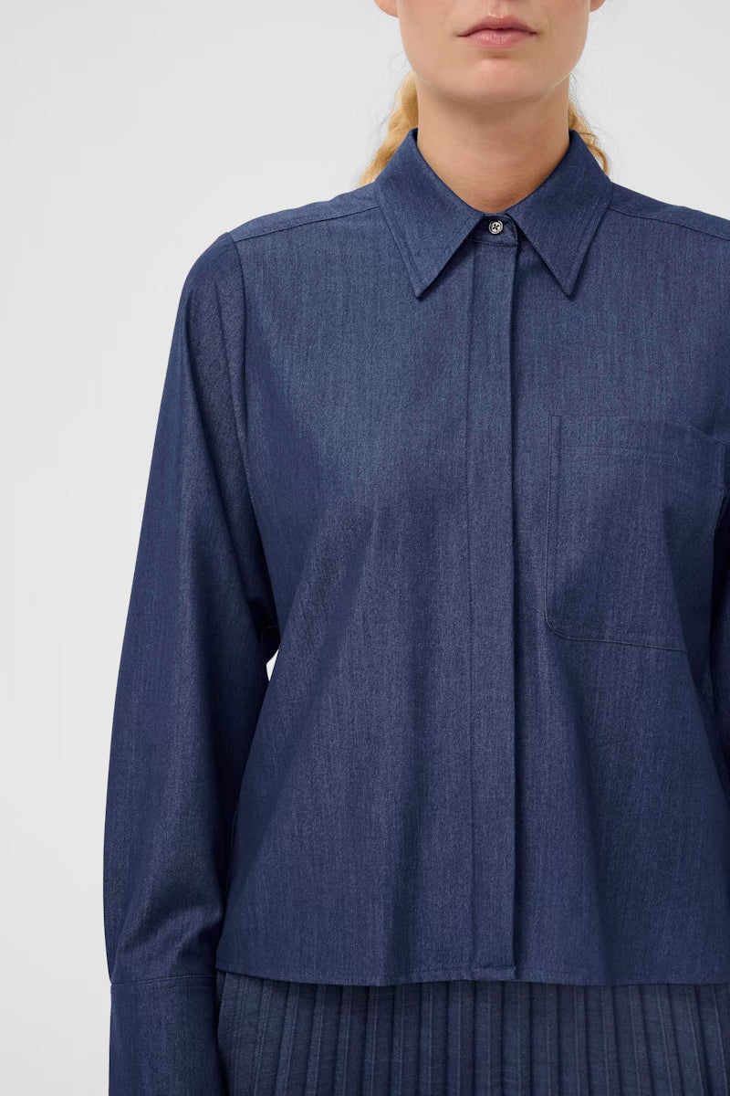 Close-up of InWear Cherrie Shirt showing concealed placket and collar