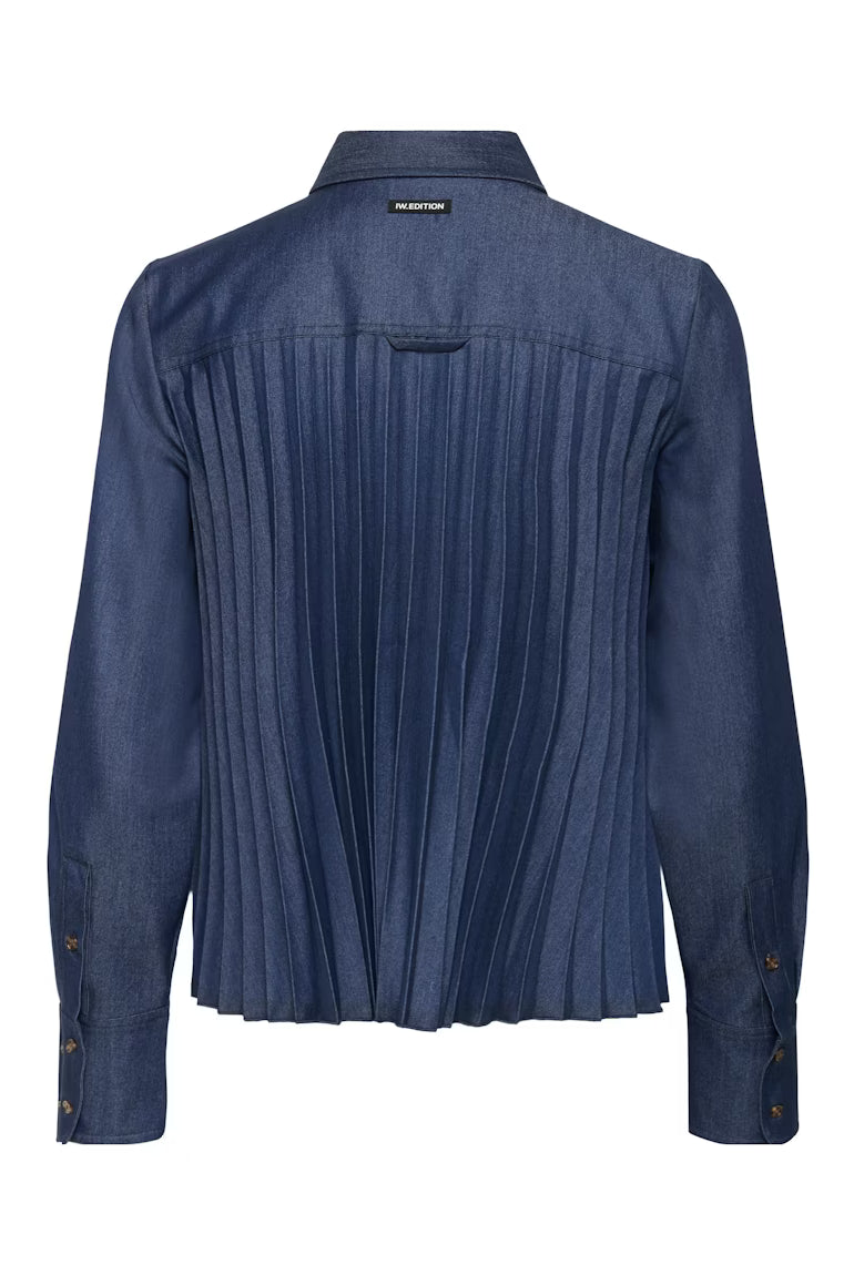 Flat lay of InWear denim shirt showing pleated back panel