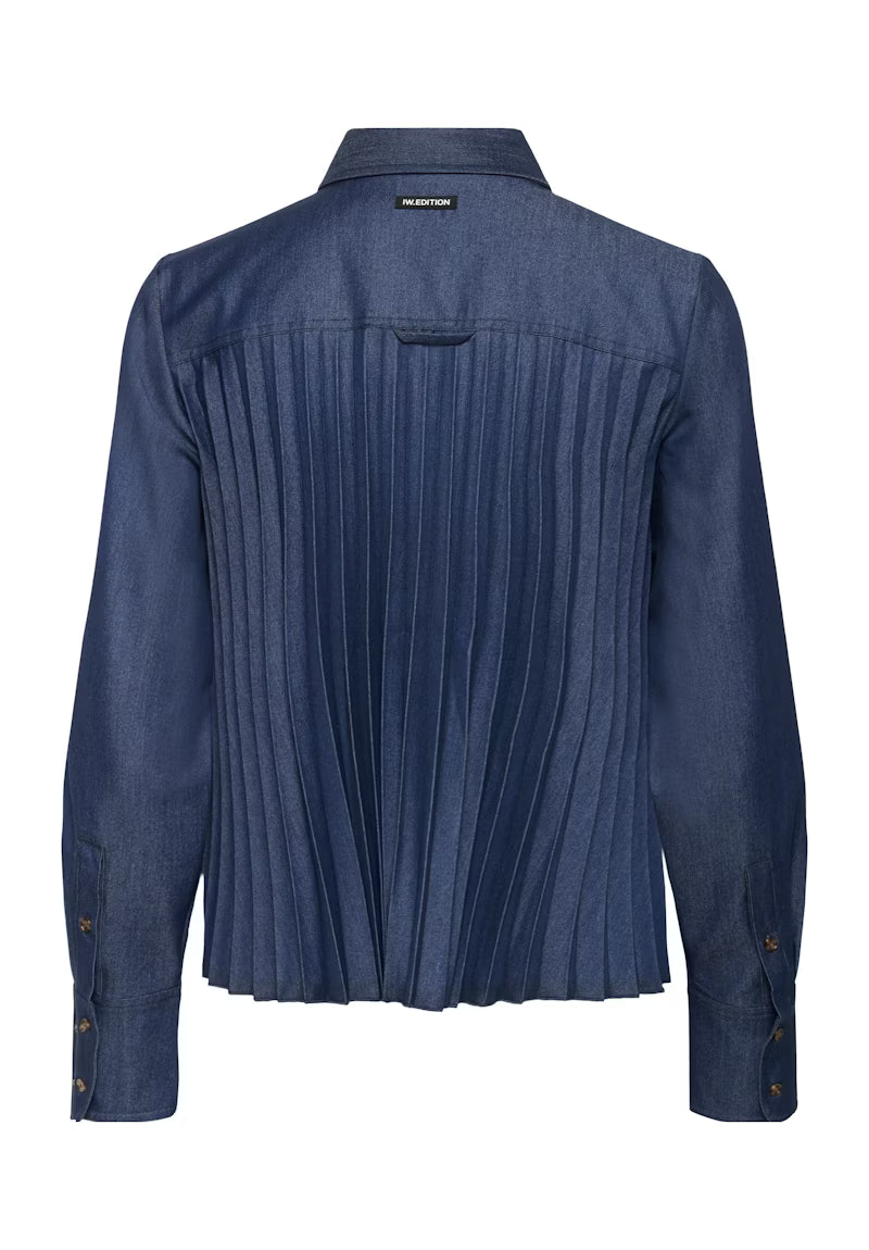 Flat lay of InWear denim shirt showing pleated back panel