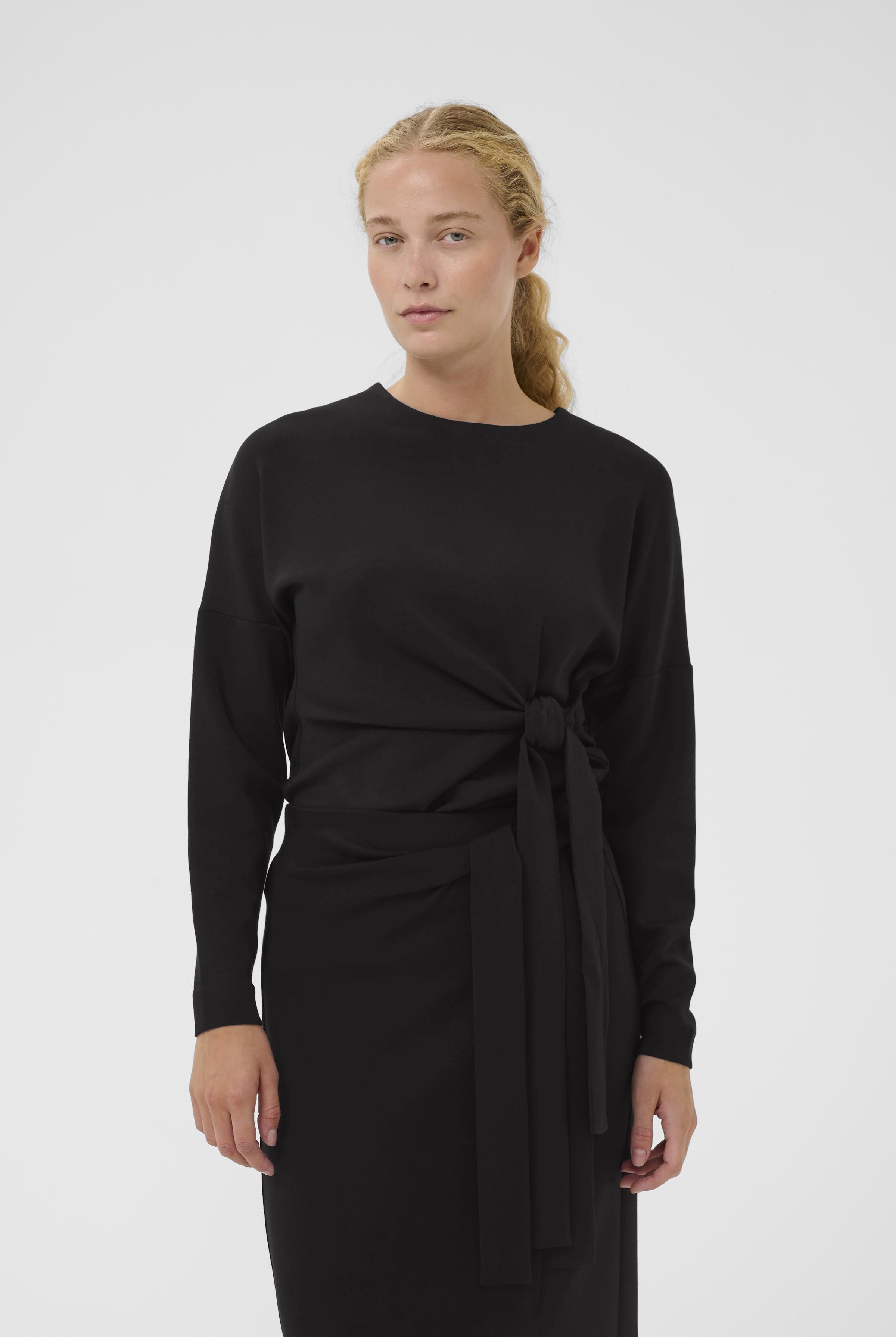 InWear Tricenti Knot Side Top in black with long sleeves and side tie