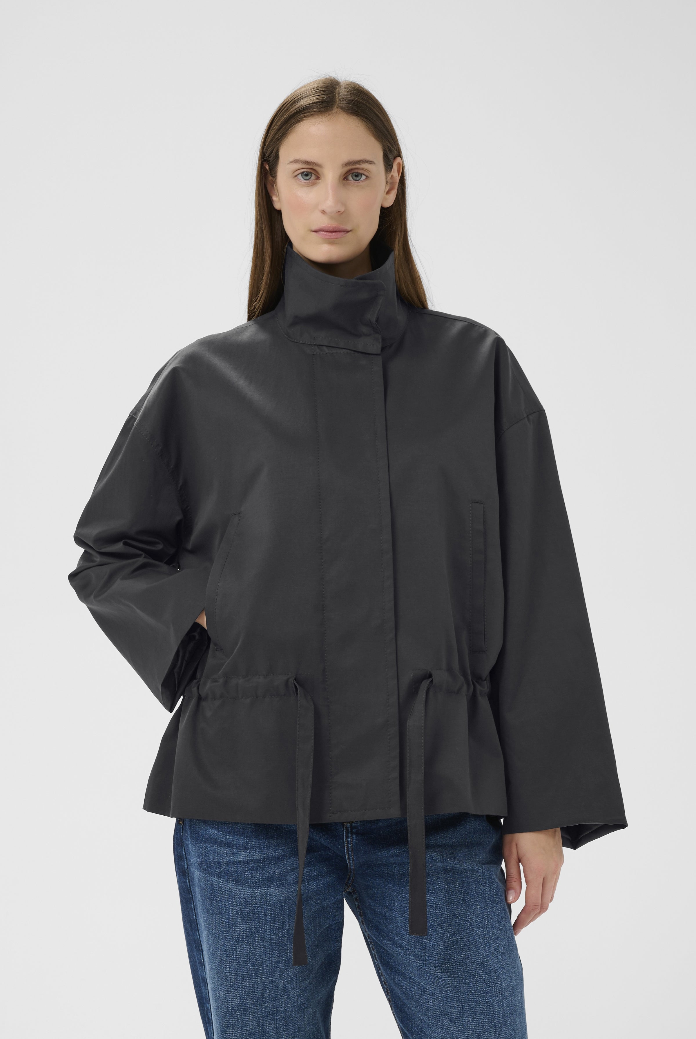 InWear Grace Lynn jacket navy with stand collar and snap closure