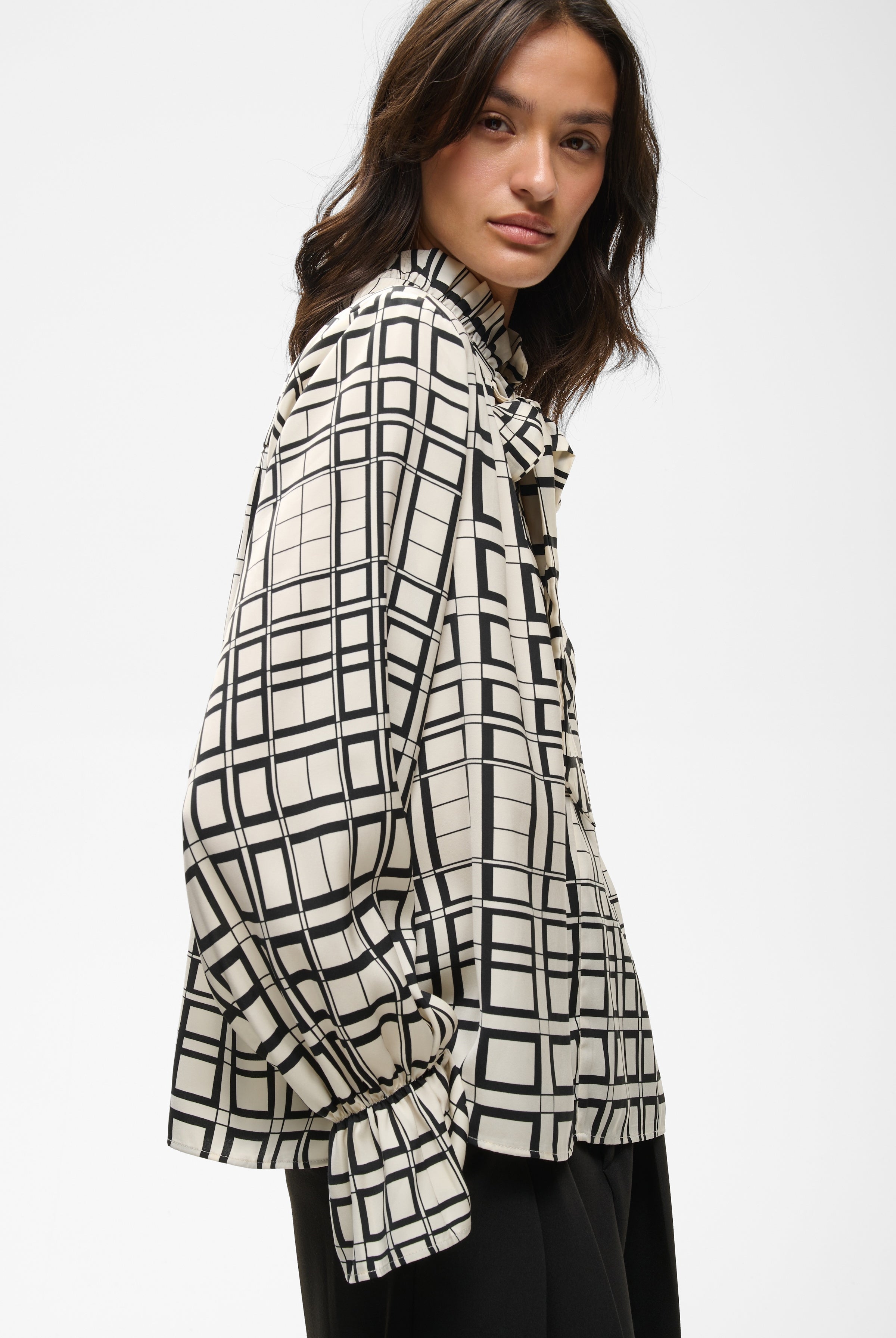 Side view of InWear Gracie tile print work blouse