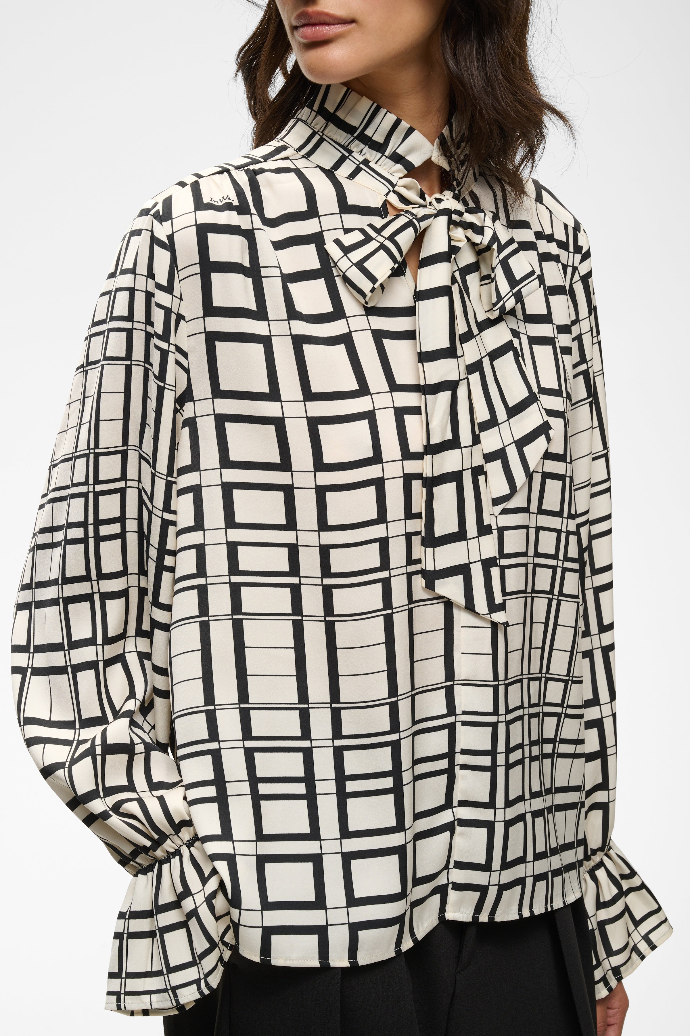 Close-up of InWear Gracie ruffle neck tie dressy blouse