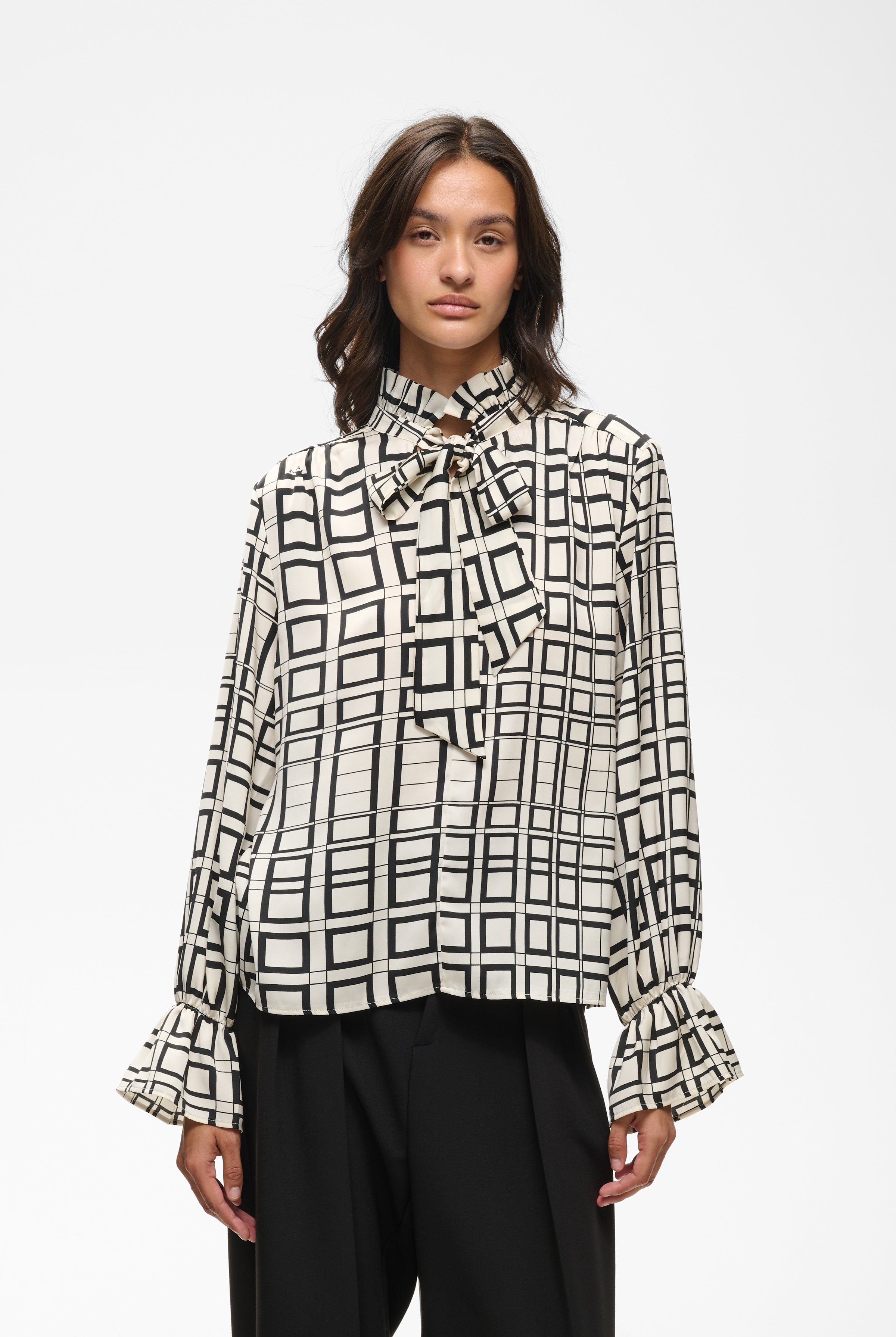 InWear Gracie tile print tie neck work blouse
