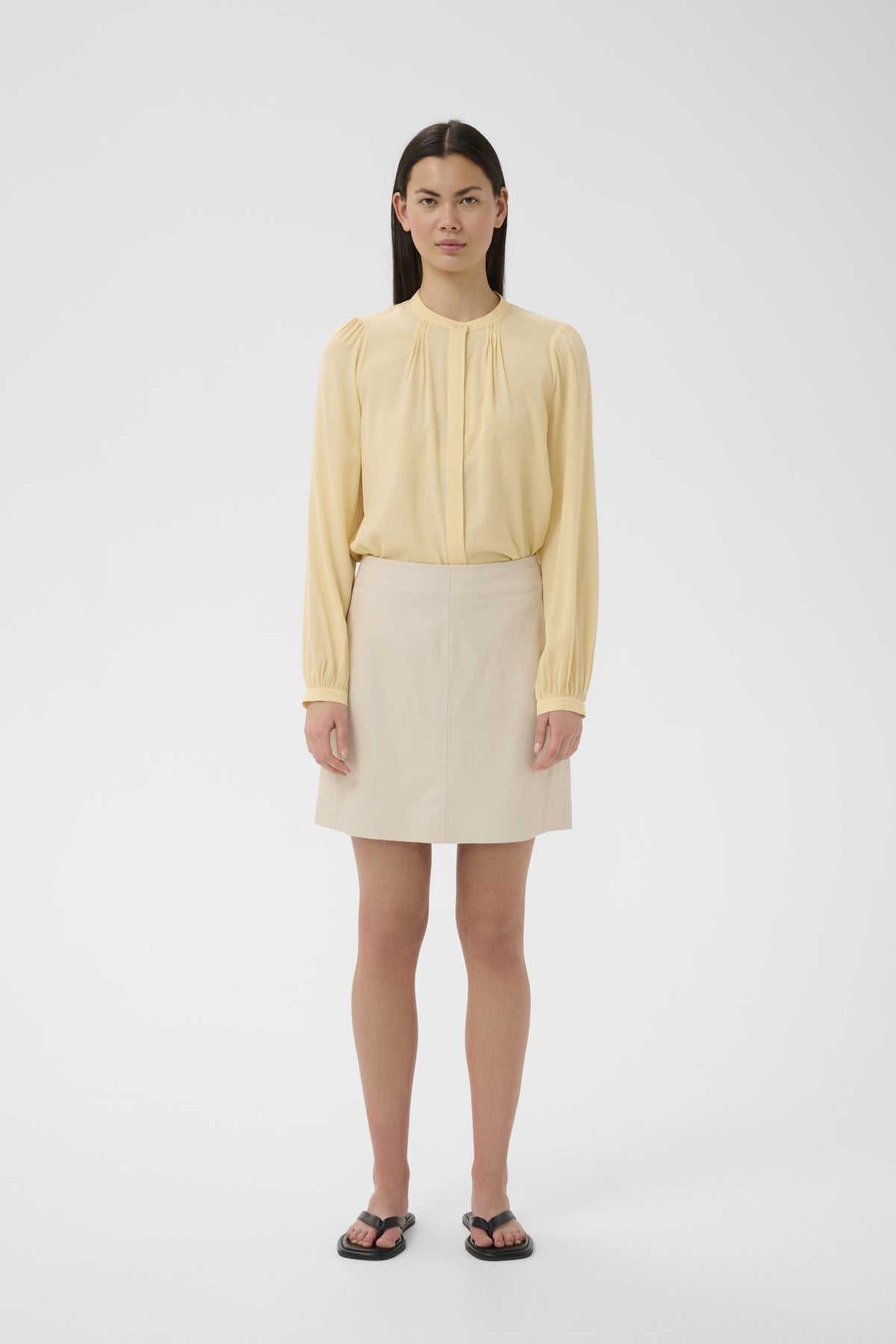 InWear Leah Mao collar blouse yellow long sleeve front view