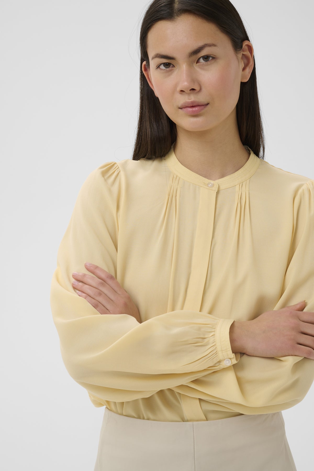 InWear Leah blouse yellow sleeve and cuff detail