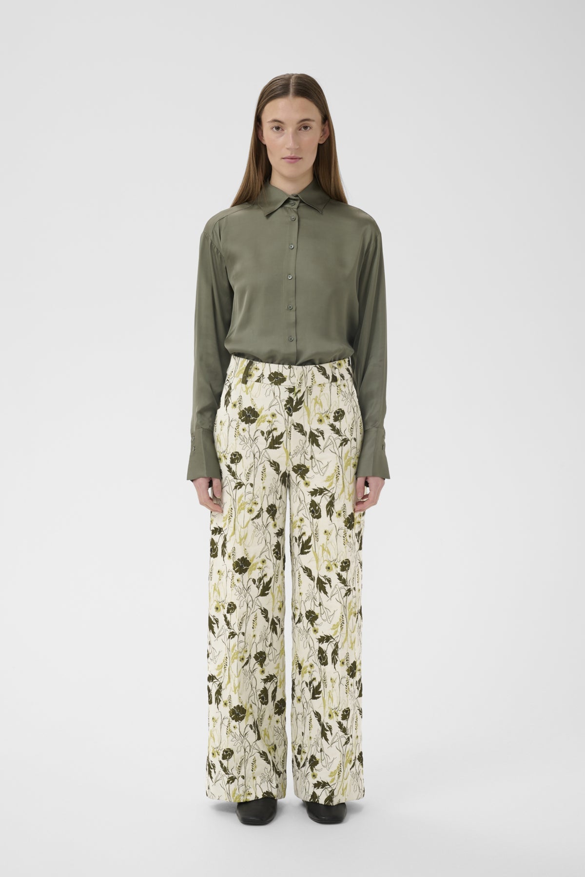 InWear Cecily botanical print wide leg trousers front view