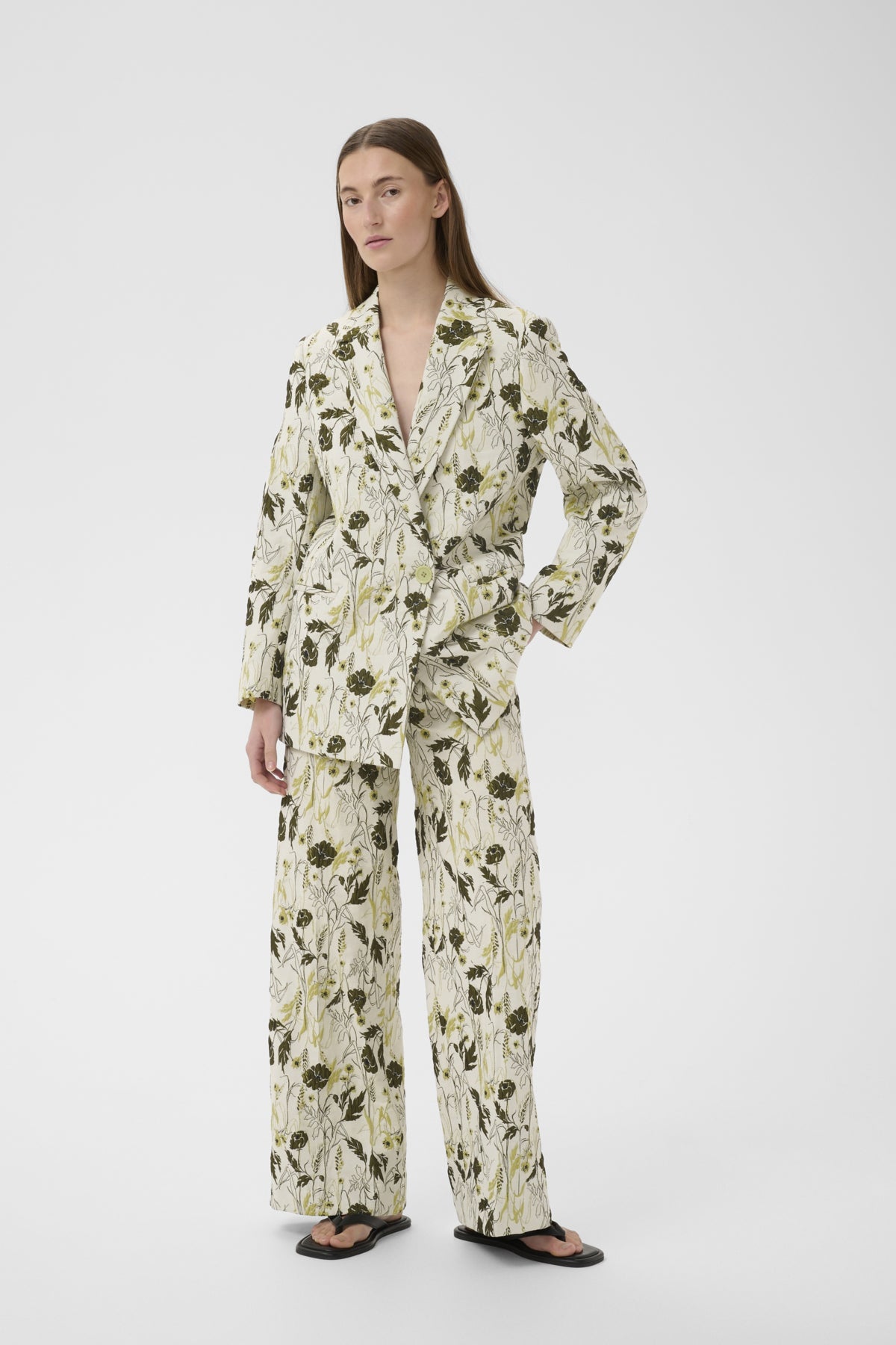 InWear Cecily botanical print wide leg trousers outfit