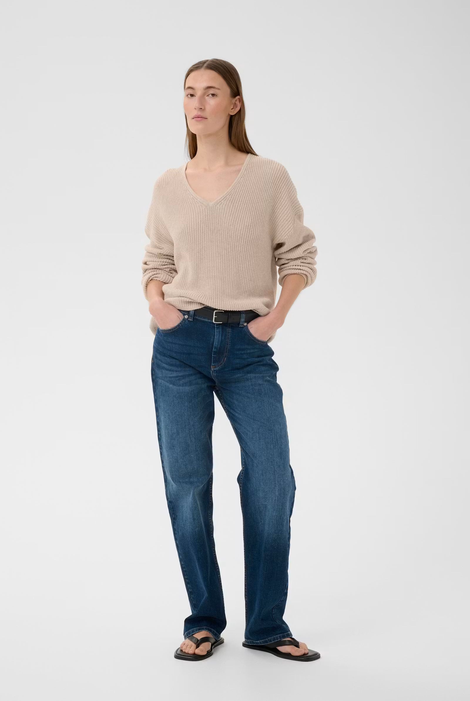 InWear Darlina washed dark blue slim leg jeans front view