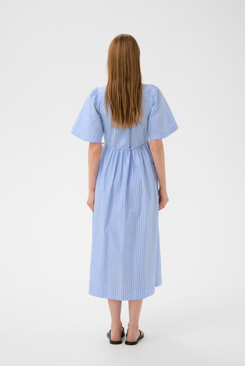 INWEAR Blue and white stripe midi dress back view