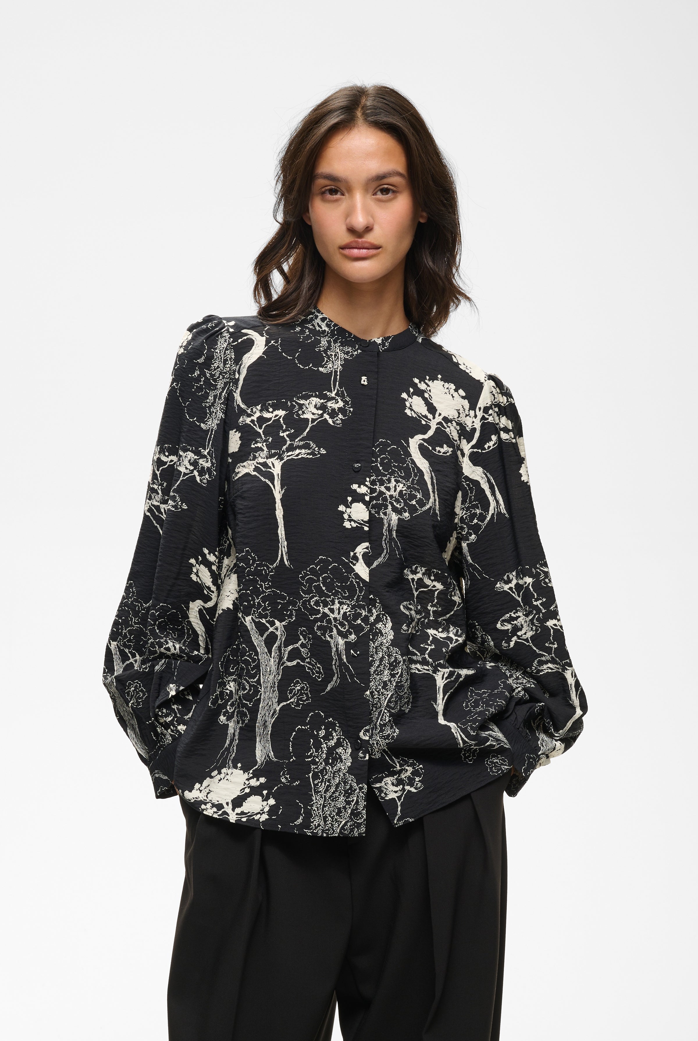 InWear Makenna black abstract print blouse front view