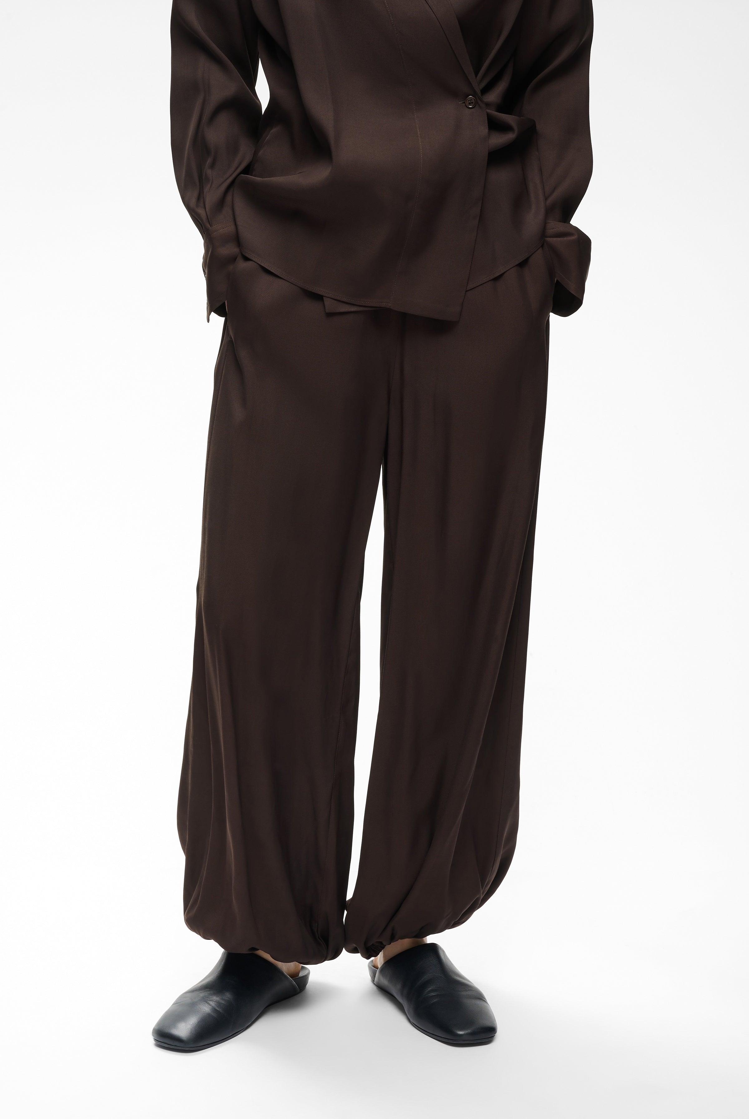 InWear Meryl balloon hem trousers styled with wrap blouse