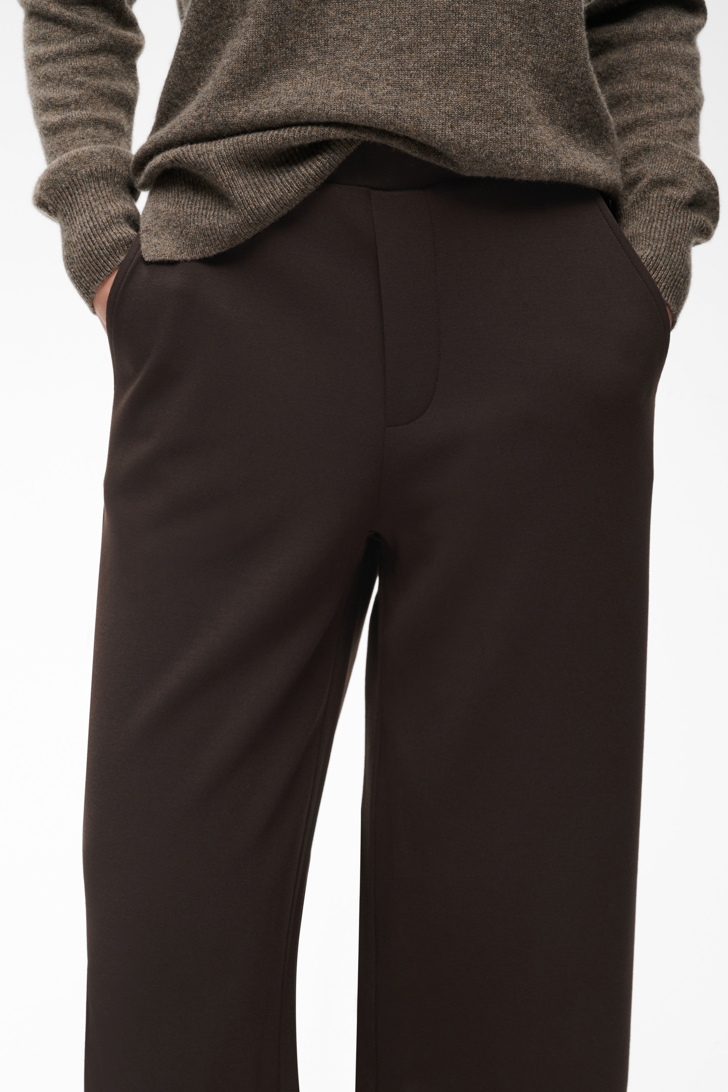 Close-up of InWear Gincette brown wide leg trousers