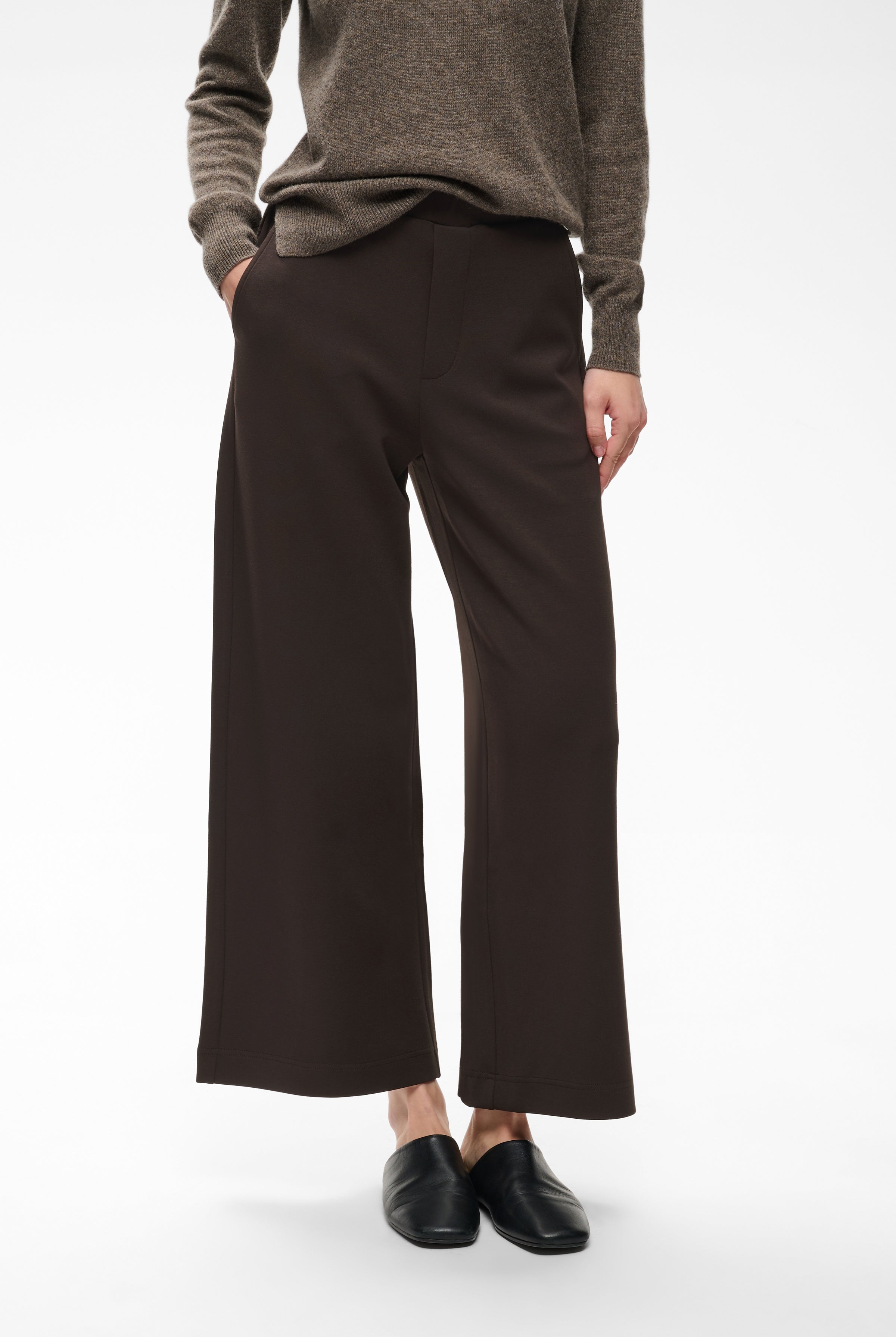 InWear Gincette brown wide leg cropped trousers front view